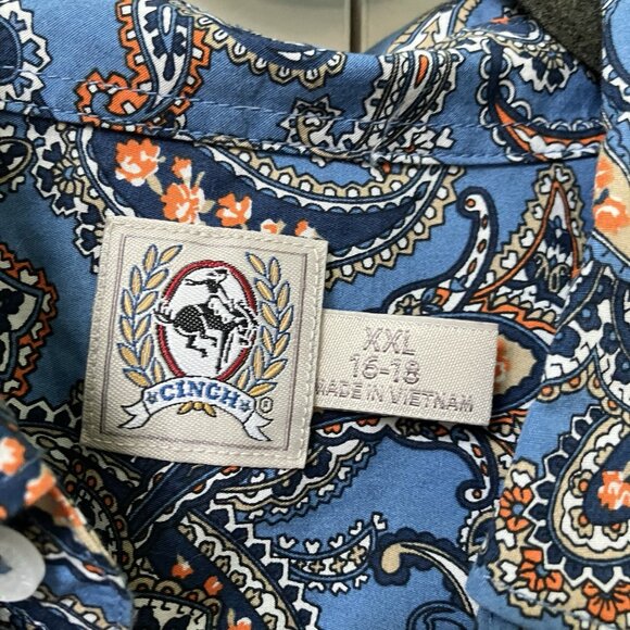 Cinch Button Up Shirt Boys XXL 16-18 Cotton Paisley Blue Western Cowboy Rodeo - Picture 2 of 5